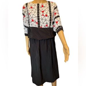 Toni Todd Vintage 70s Black White Red Mosaic Geometric Art to Wear Midi Dress